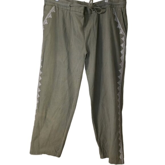 Johnny Was Embroidered Green Stretch Twill Pants - sz XL/1X - Picture 2 of 3
